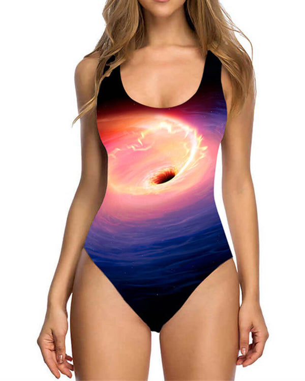 Womens Galaxy Aurora Vortex Nebula Print Padded One Piece Swimsuit
