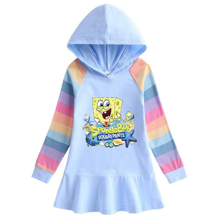 Girls SpongeBob Squarepants Print Hooded Long Sleeves Jersey Dress - pinkfad