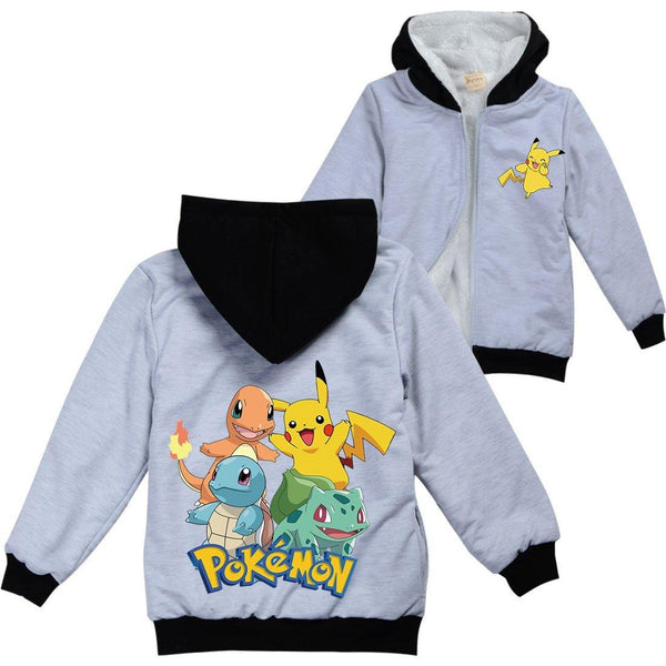 Pokemon Pikachu Print Girls Boys Hooded Fleece Lined Zip Up Sweatshirt