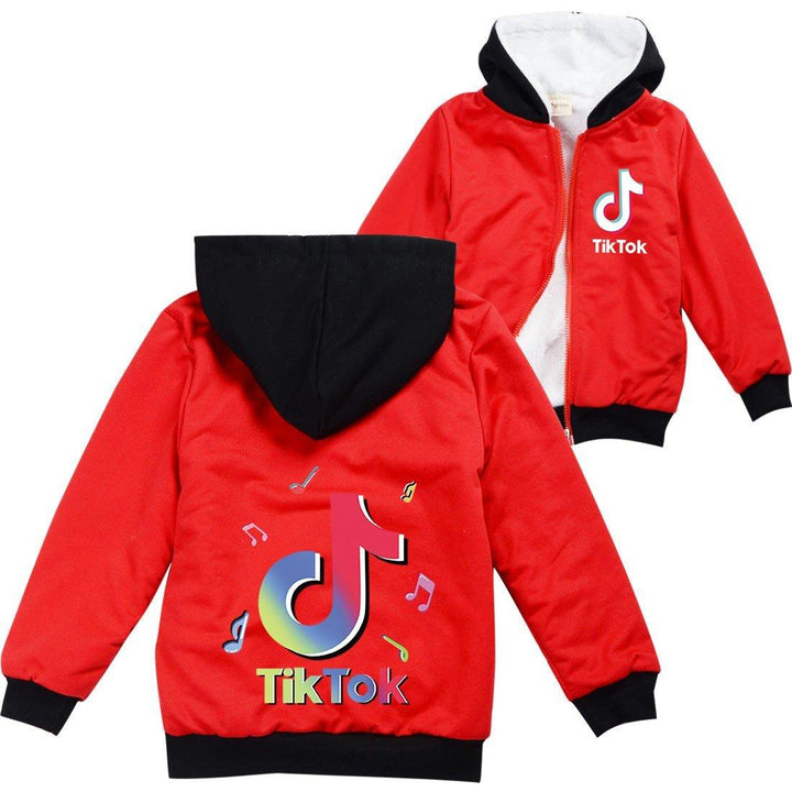 Tik Tok Print Girls Boys Zip Up Hooded Sherpa Fleece Lined Sweatshirt - pinkfad