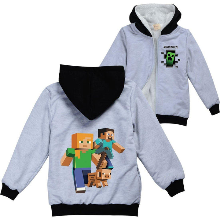 Minecraft Print Girls Boys Sherpa Fleece Lined Full Zip Hooded Jacket