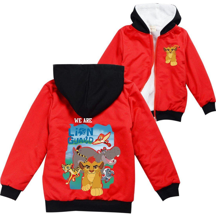 The Lion King Guard Print Girls Boys Sherpa Lined Zip Up Hooded Jacket - pinkfad
