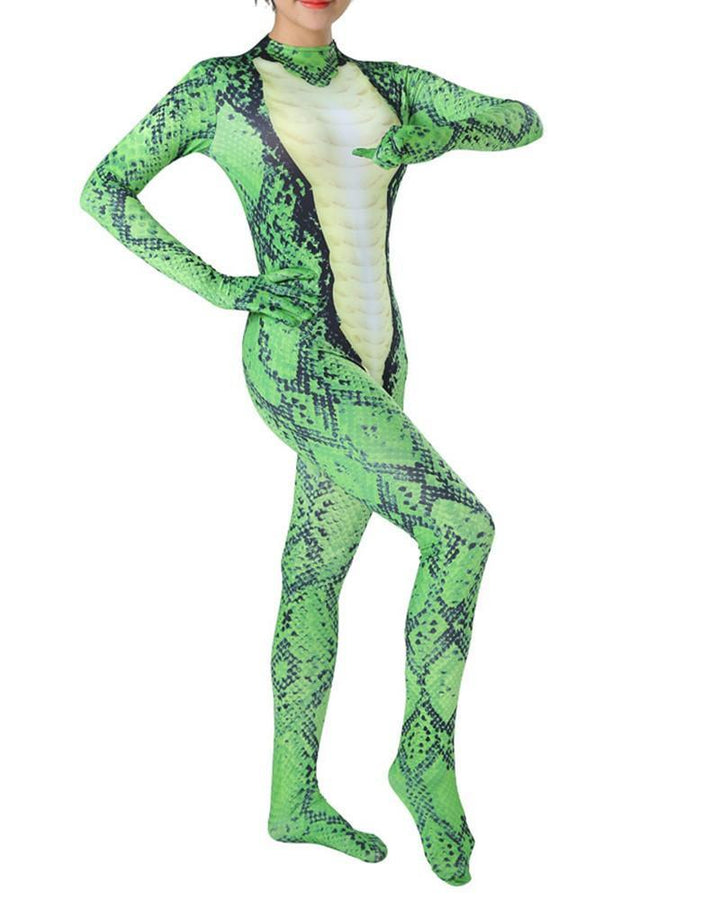 Green Python Snake Kids Halloween Cosplay School Play Onesie Costume - pinkfad