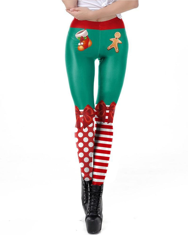Green Christmas Tree Ginger Man Candy Stocking Prints Womens Leggings
