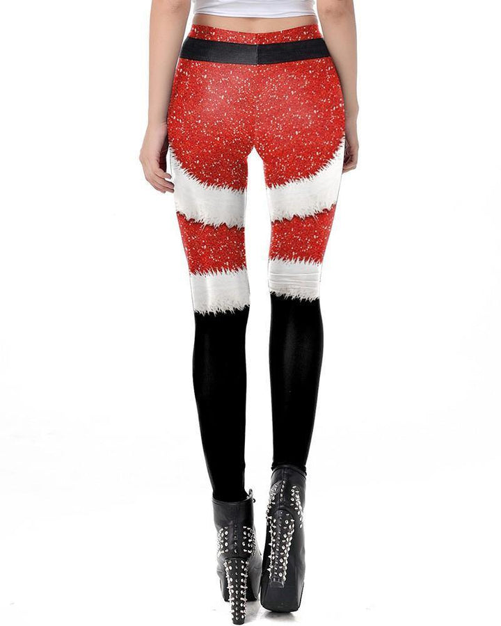 Black Red Santa Claus Shorts Prints Womens Leggings - pinkfad
