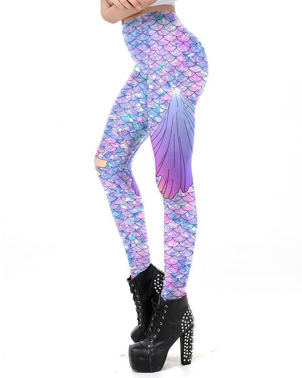 Light Purple Colorful Fish Scale With Fins Mermaid Leggings