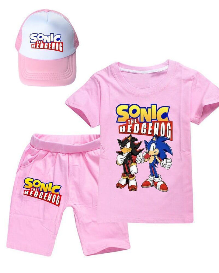 Sonic The Hedgehog Print Girls Boys Cotton T Shirt And Shorts Outfits - pinkfad
