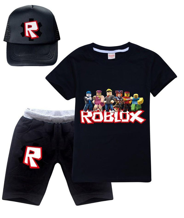 Roblox Print Girls Boys Cotton T Shirt And Shorts Outfit Sets With Hat - pinkfad