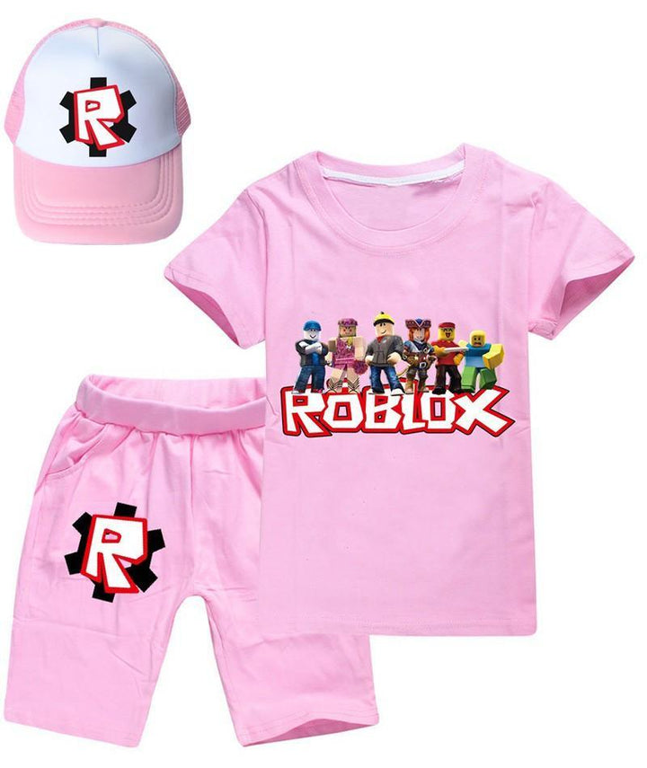 Roblox Print Girls Boys Cotton T Shirt And Shorts Outfit Sets With Hat - pinkfad