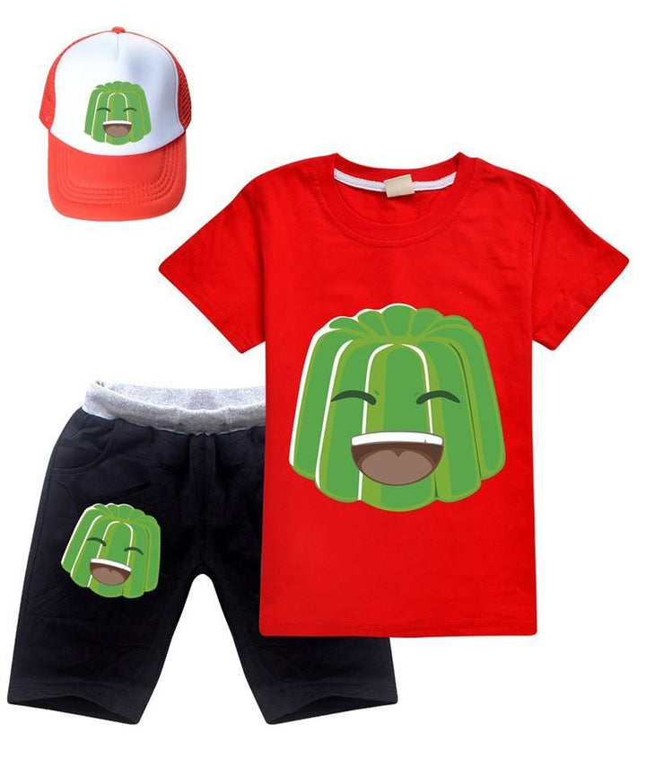 Girls Boys Jelly Green Printed Cotton T Shirt N Shorts Outfit With Hat