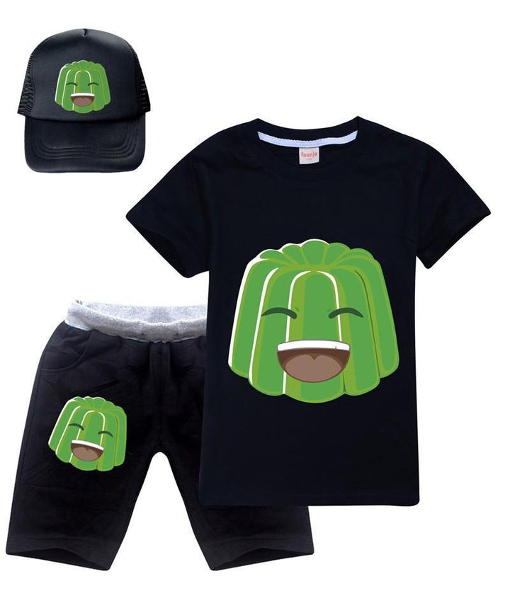 Girls Boys Jelly Green Printed Cotton T Shirt N Shorts Outfit With Hat - pinkfad