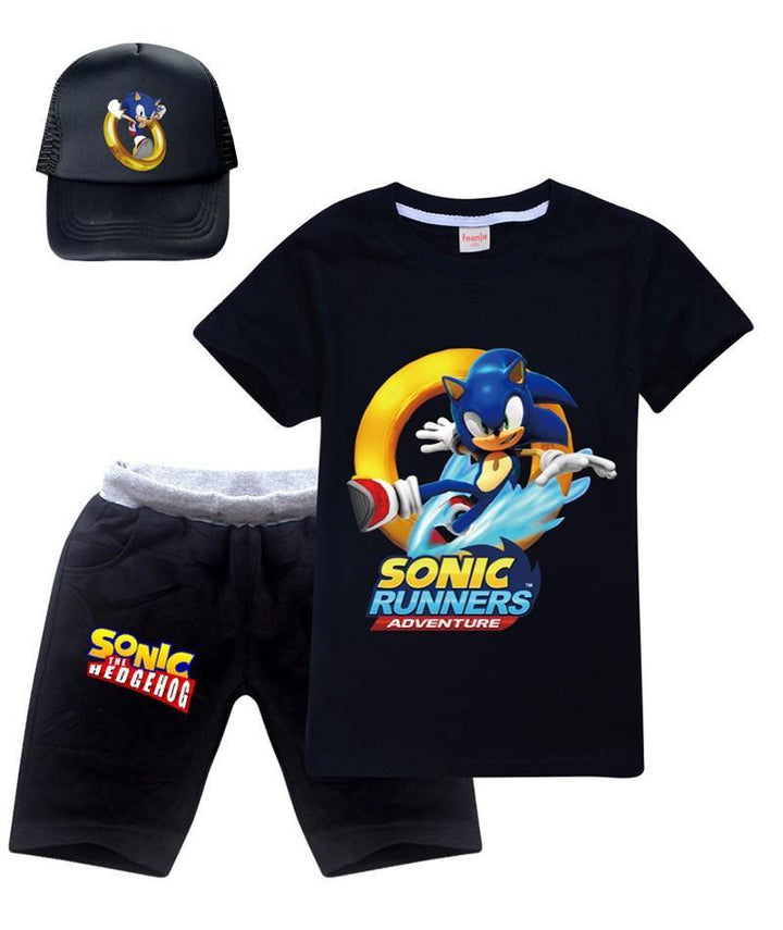Girls Boys Sonic The Hedgehog Print Cotton T Shirt And Shorts Outfits - pinkfad