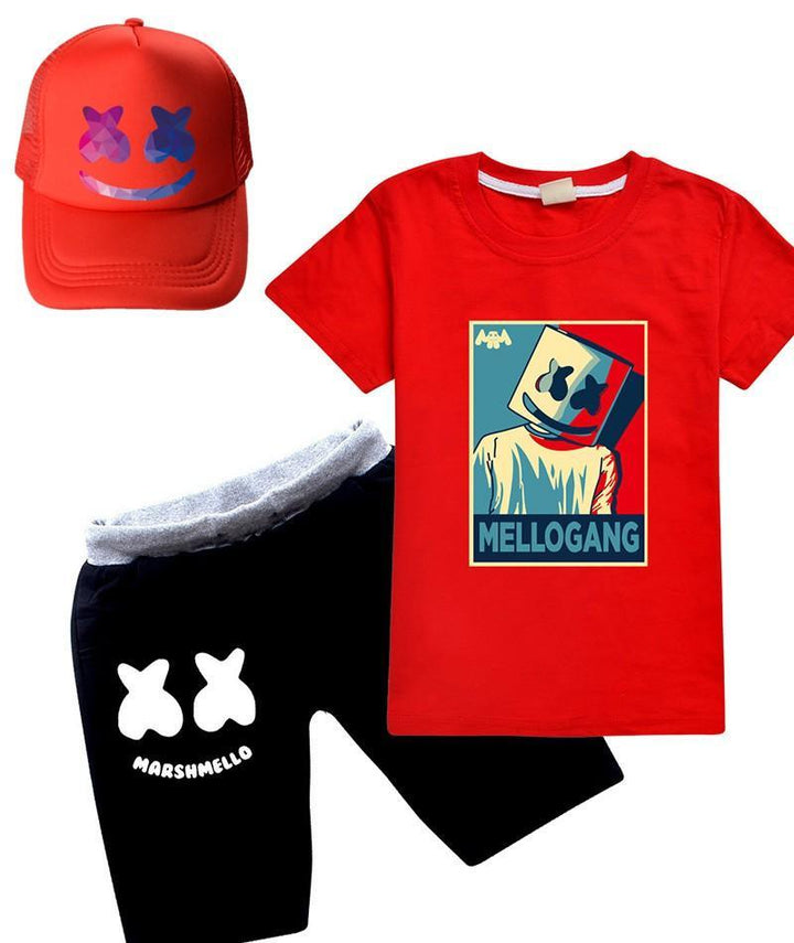 Girls Boys Dj Marshmello Cotton T Shirt And Shorts Outfit Set With Hat