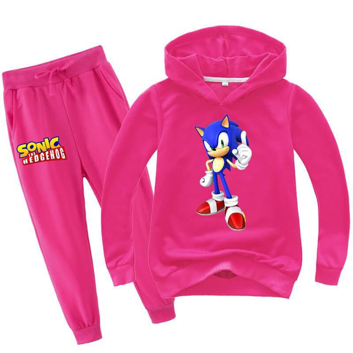 Hedgehog Sonic Print Girls Boys Cotton Hoodie And Pants Outfit Suit - pinkfad