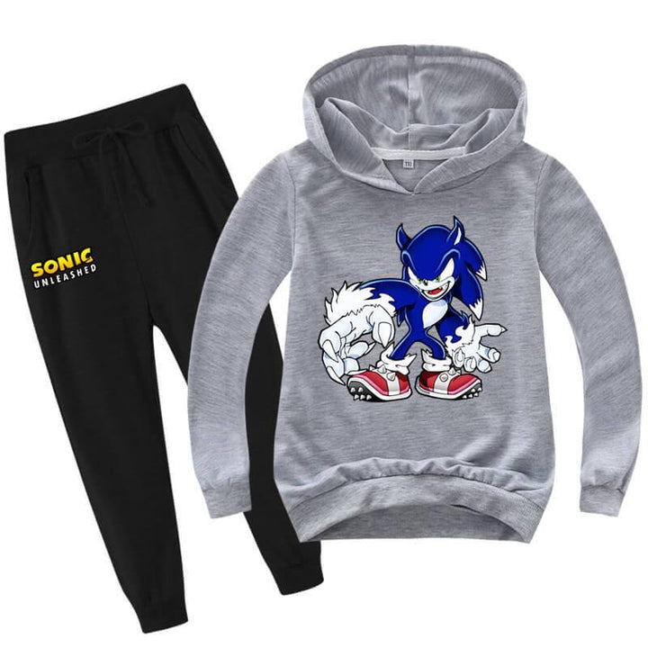 Girls Boys Sonic The Werehog Print Cotton Hoodie And Pants Outfit Suit - pinkfad