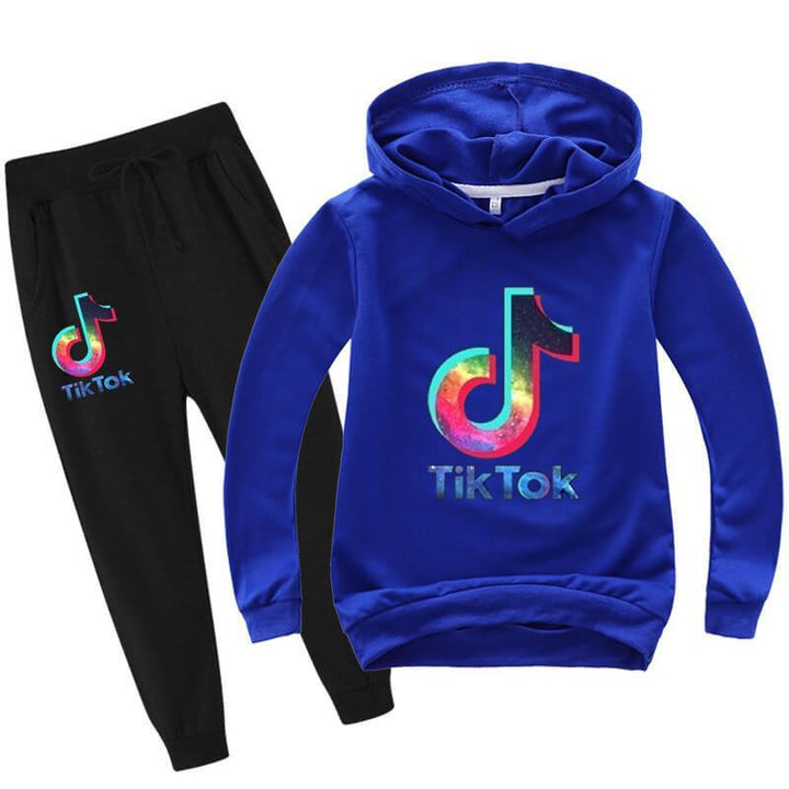 Dazzling Tiktok Print Girls Boys Cotton Hoodie And Joggers Outfit Suit