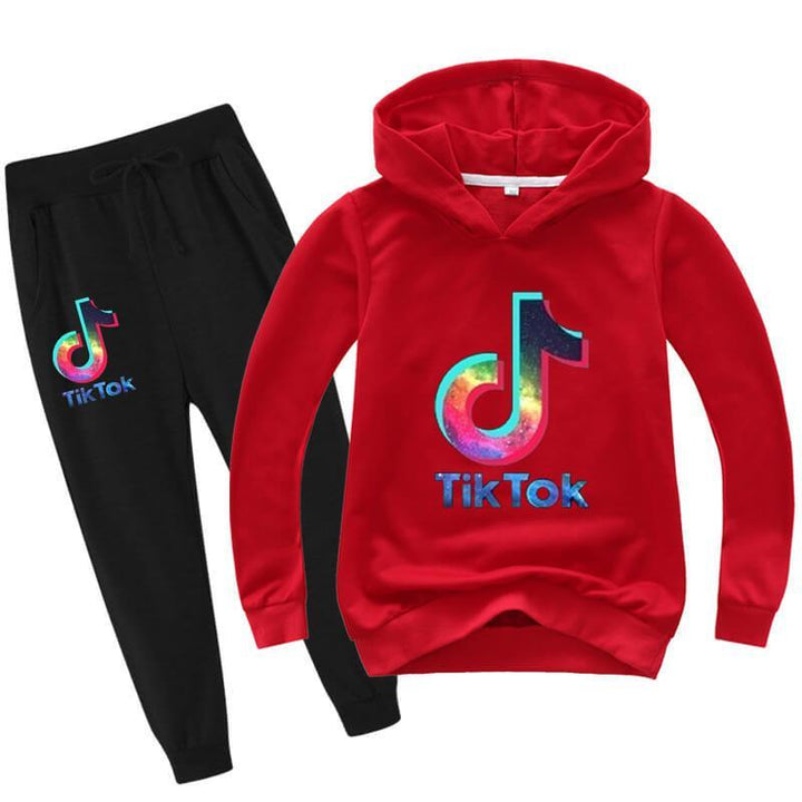 Dazzling Tiktok Print Girls Boys Cotton Hoodie And Joggers Outfit Suit - pinkfad
