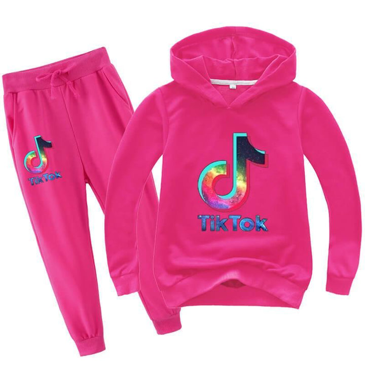 Dazzling Tiktok Print Girls Boys Cotton Hoodie And Joggers Outfit Suit - pinkfad
