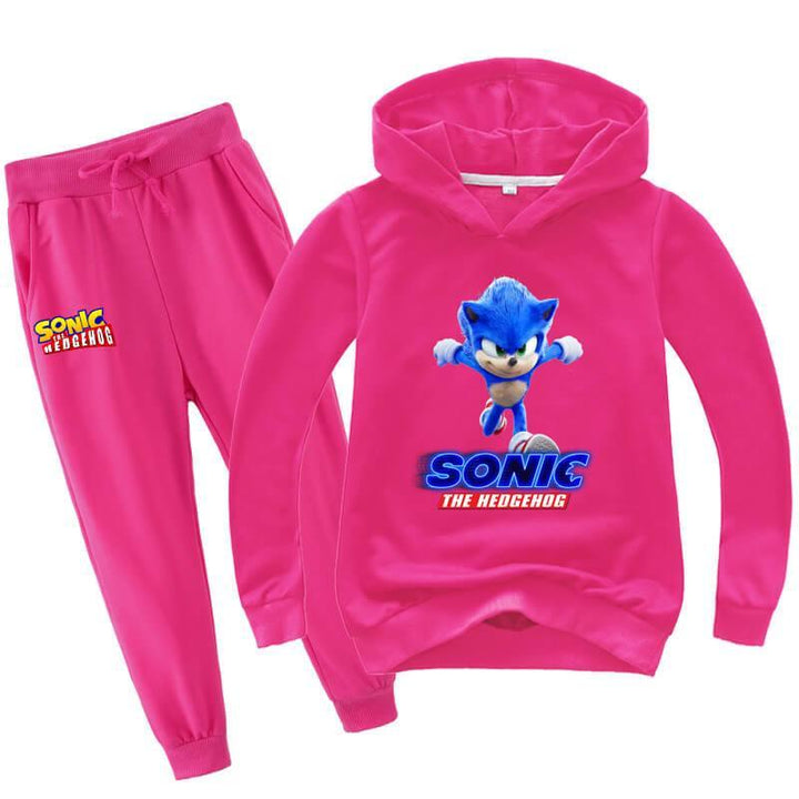 Sonic The Running Hedgehog Print Girls Boys Cotton Hoodie Joggers Suit - pinkfad