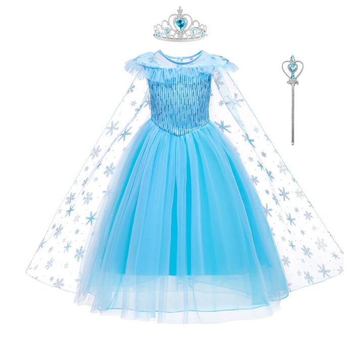 Girls Snow Queen Princess Frozen Elsa Dress Halloween Cosplay Costume
