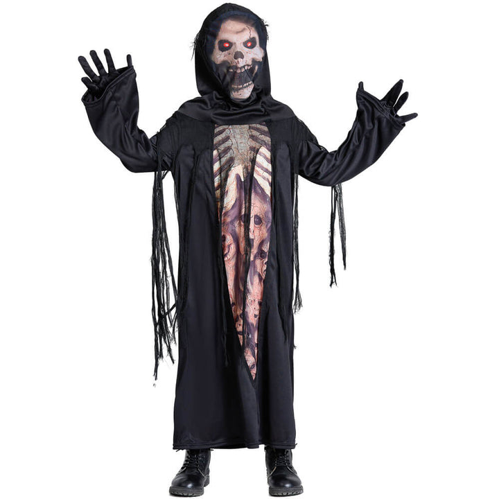 Kids Skeleton Robe Scary Halloween Cosplay School Play Costume