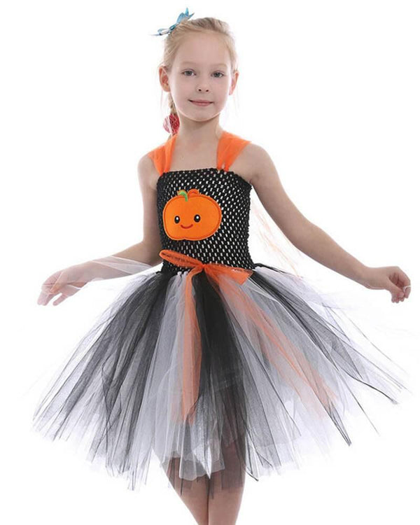 Girls Halter Pumpkin Tulle Dress Party Dance School Play Costume