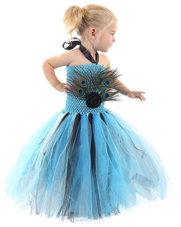 Girls Halter Knitted Top Peacock Tulle Dress Party School Play Costume