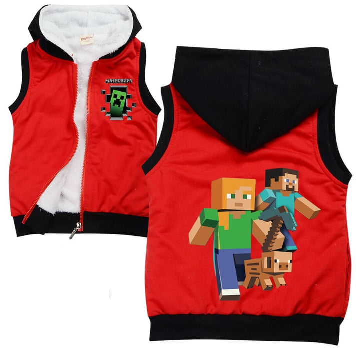 Girls Boys Minecraft Hunter And Hound Print Fleece Lined Hooded Vest