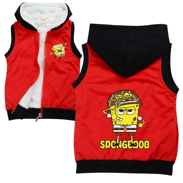 Girls Boys Spongebob Squarepants Print Fleece Lined Hooded Vest