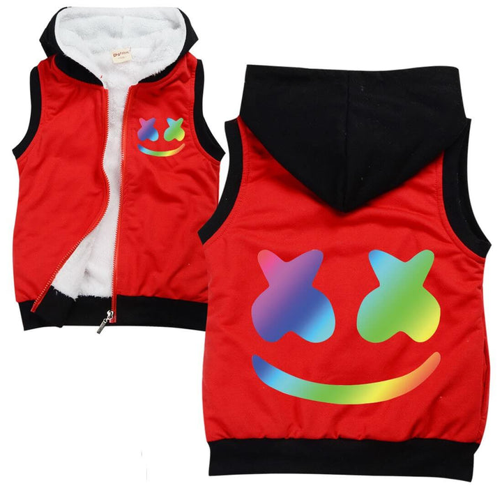 Boys Girls Rainbow Dj Marshmello Print Fleece Lined Hooded Vest