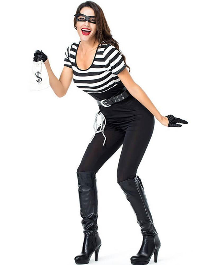 Bank Robber Prisoner Adult Womens Jumpsuit Costume