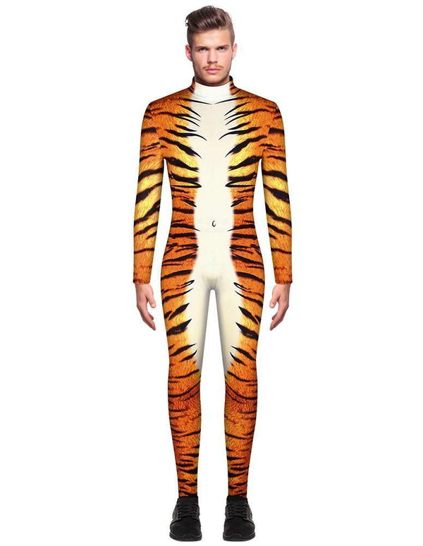 Adult Mens Tiger Full Bodysuit Jumpsuit Cosplay Costume