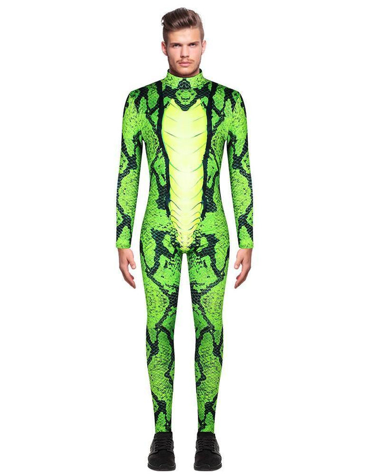 Green Snakeskin Snake Cosplay Adult Mens Bodysuit Jumpsuit Costume