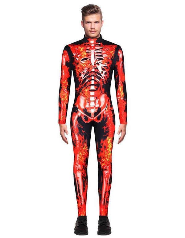 Adult Mens Flame Skeleton Full Bodysuit Costume