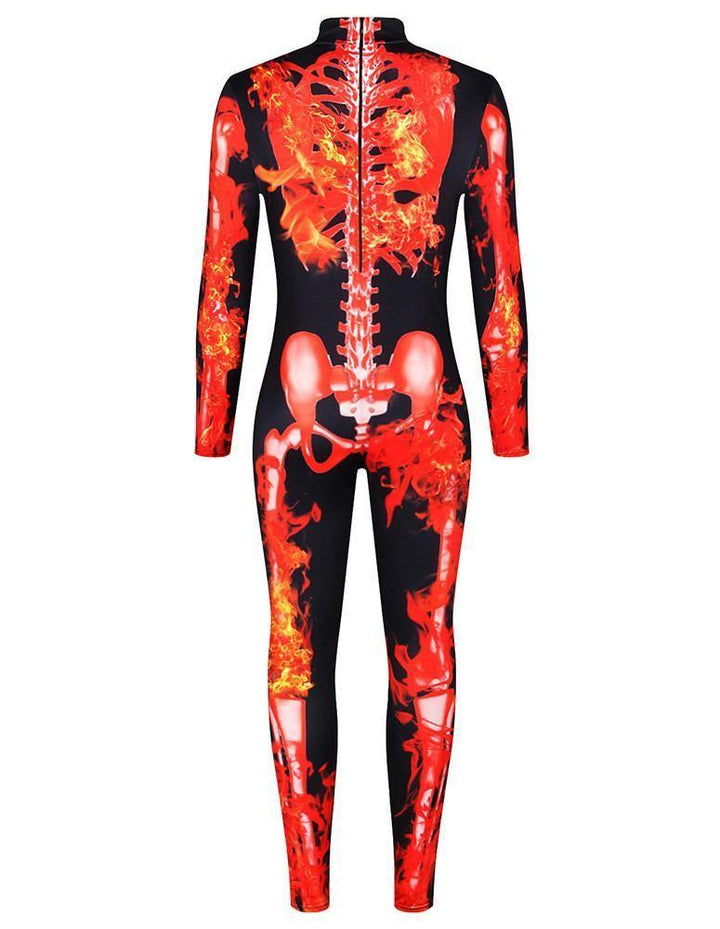 Adult Mens Flame Skeleton Full Bodysuit Costume - pinkfad