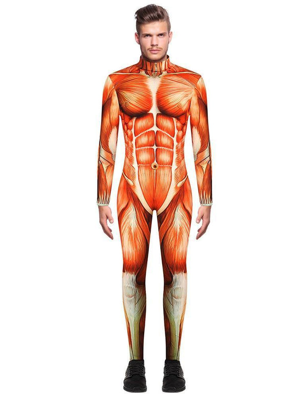 Adult Mens Exposed Human Muscle Full Bodysuit Jumpsuit Costume