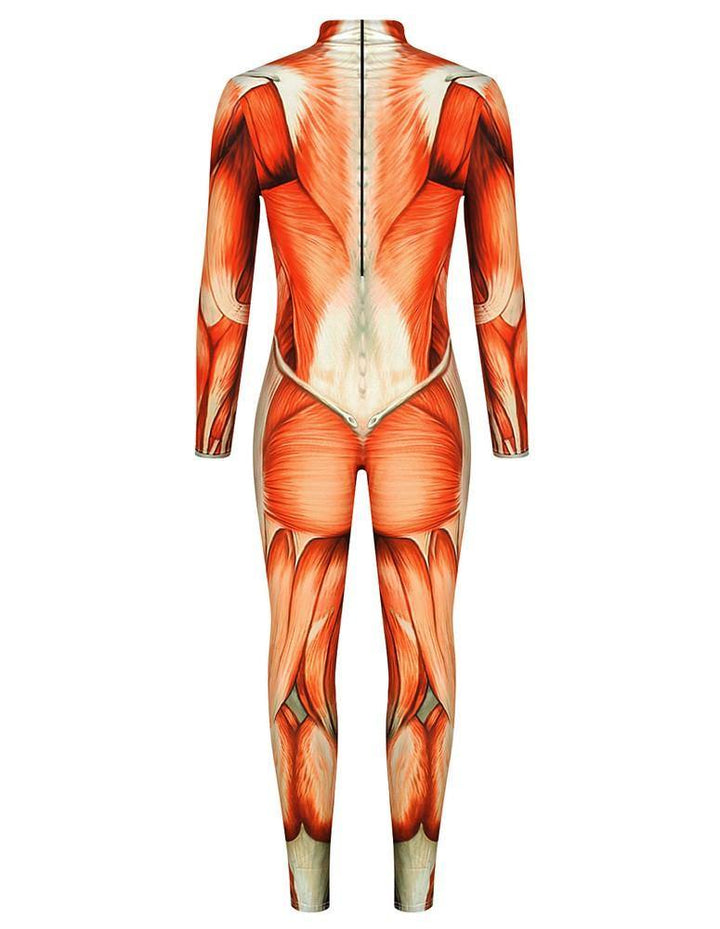 Adult Mens Exposed Human Muscle Full Bodysuit Jumpsuit Costume - pinkfad