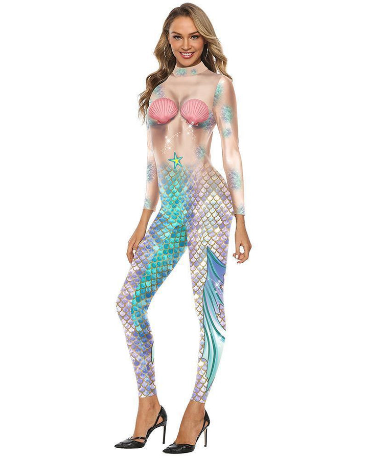 Aquamarine Catsuit Full Bodysuit Mermaid Stage School Play Costume - pinkfad