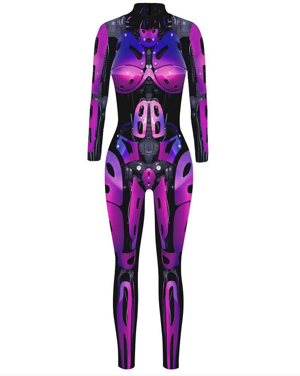 Womens Purple Robot Cosplay Dance Unitard Halloween Costume