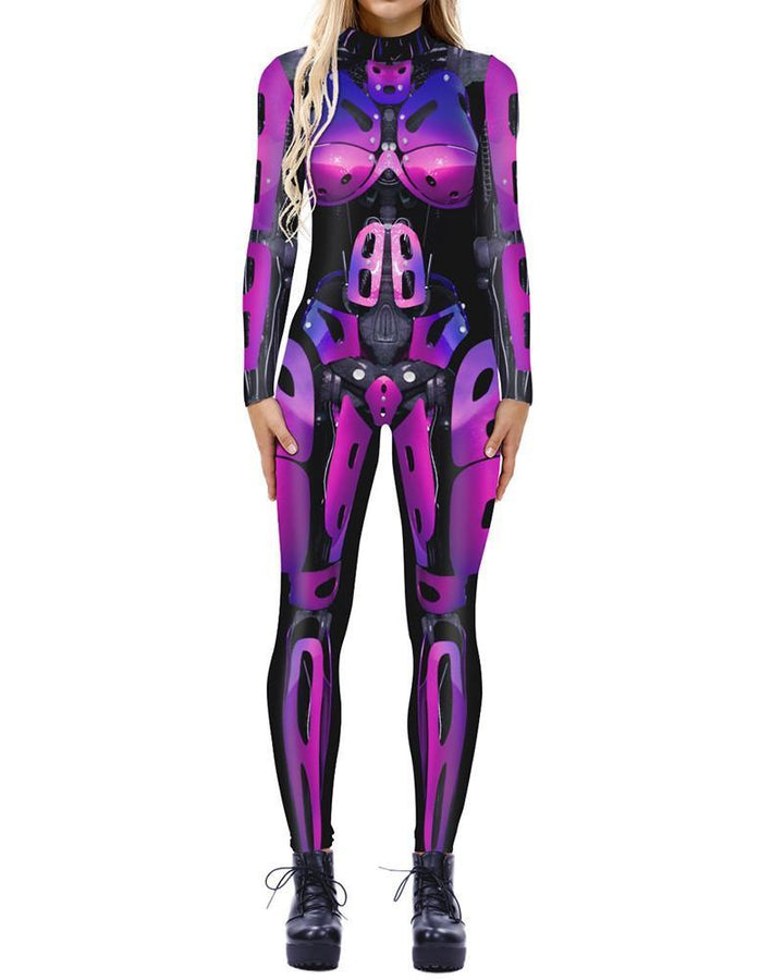 Womens Purple Robot Cosplay Dance Unitard Halloween Costume - pinkfad
