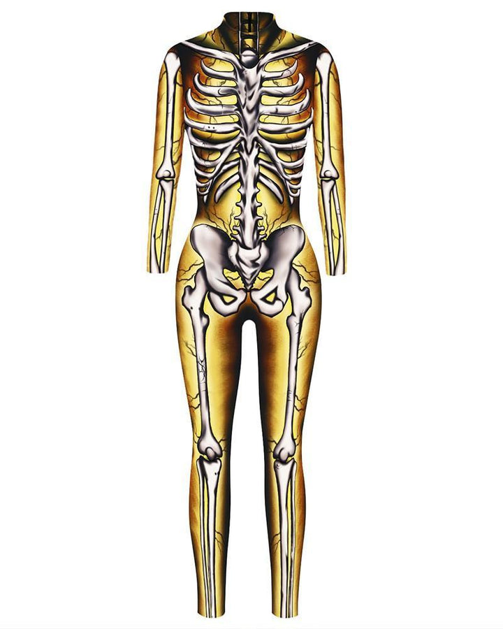 Womens Skeleton With Crack Skin Halloween Unitard Costume