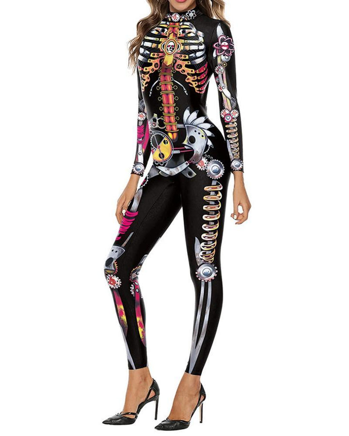 Mechanical Skeleton Print Dance Stage Halloween Party Costume