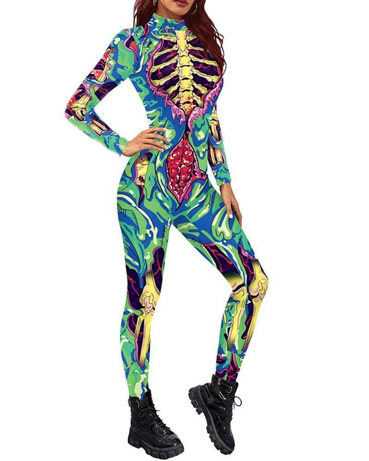 Zombie Skeleton Colorful Dance Stage Catsuit Halloween Unitard Costume
