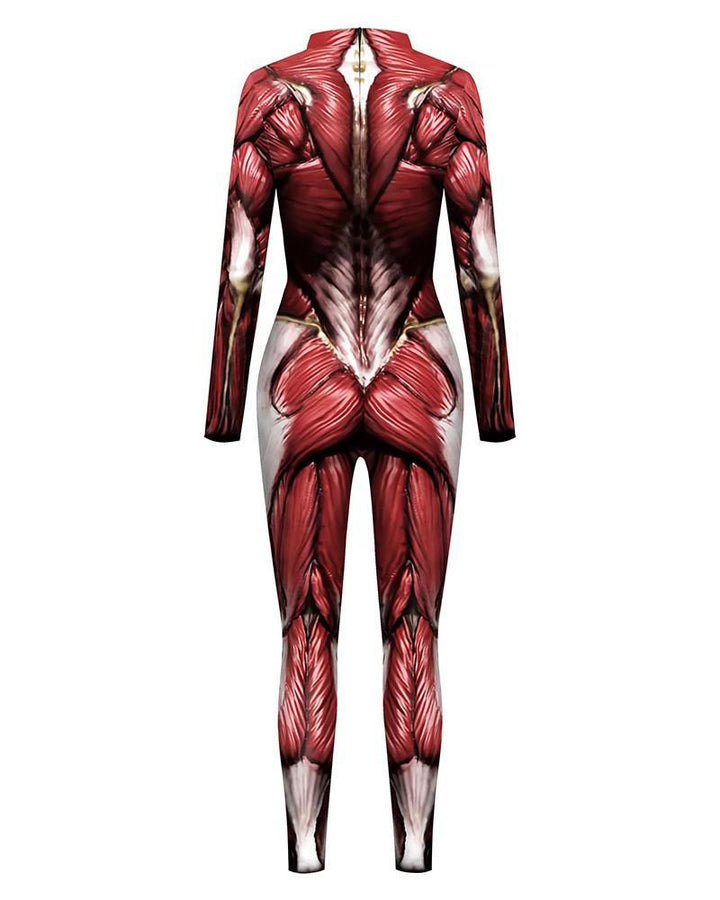 Muscle Anatomy Print Halloween Dance Stage Unitard Halloween Costume - pinkfad