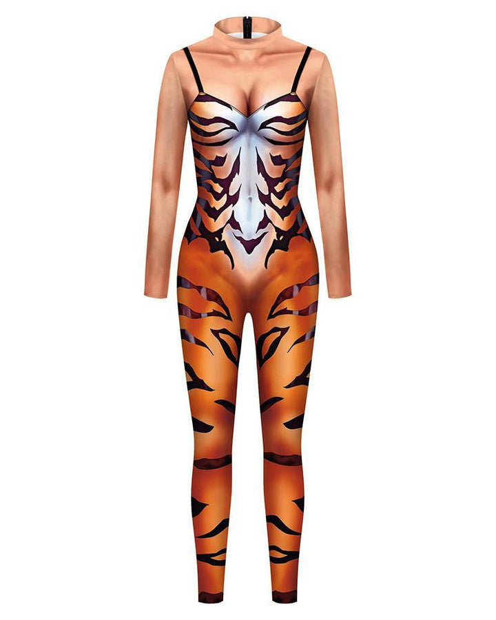 Suspenders Jumpsuit Tiger Print Stage Dance Play Halloween Costume