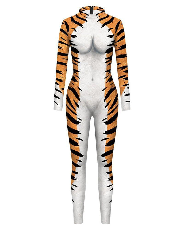 Tiger Print Catsuit Halloween Play Dance Stage One-Piece Costume