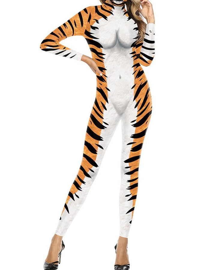 Tiger Print Catsuit Halloween Play Dance Stage One-Piece Costume - pinkfad