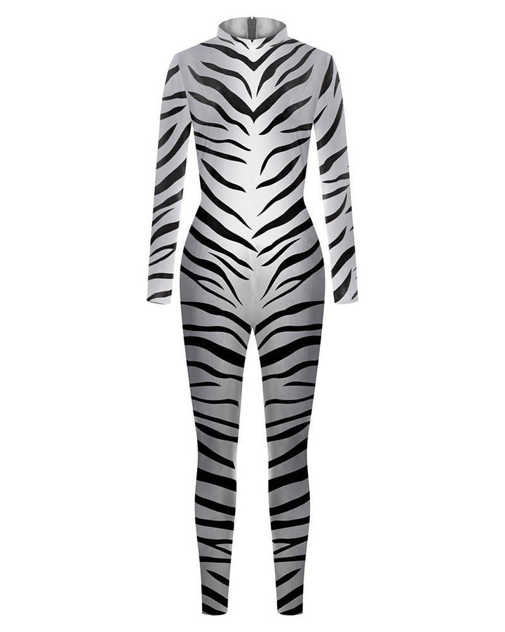 Zebra Print Unitard Stage Play Pub Dance Catsuit Halloween Costume - pinkfad