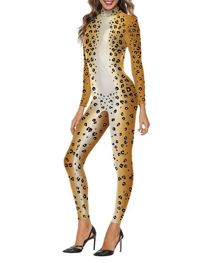 Leopard Print Dance Stage Play Halloween Catsuit Cosplay Party Costume