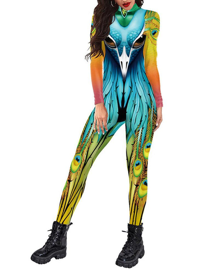Womens Peacock Leotard Halloween Party Stage Cosplay Bodysuit Costume